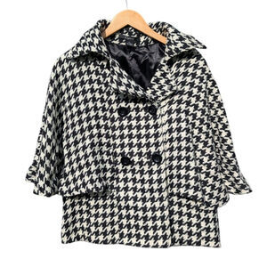 Wool blend Preppy Blair Waldorf hounds tooth black and white poncho blazer M L